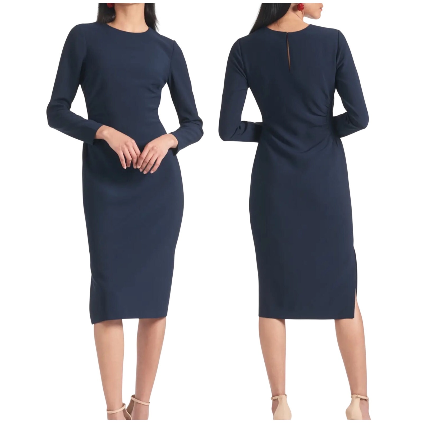 Sachin & Babi Nwt Dee Ruched Bodycon Sheath Dress Long Sleeve Size 0 Dark Blue